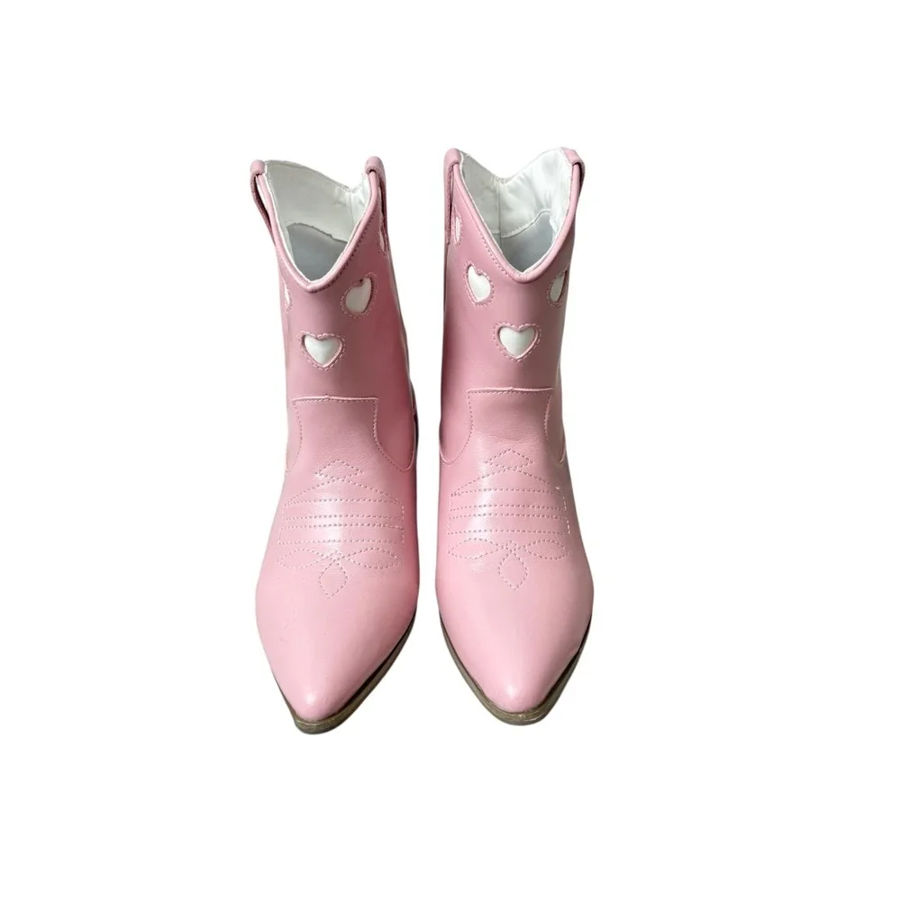 Lola + The‎ Boys Pink Heart Cutout Western Cowboy Boots Kids Size 4Y
